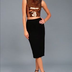 Two piece Ali & Jay copper sequins skirt & top